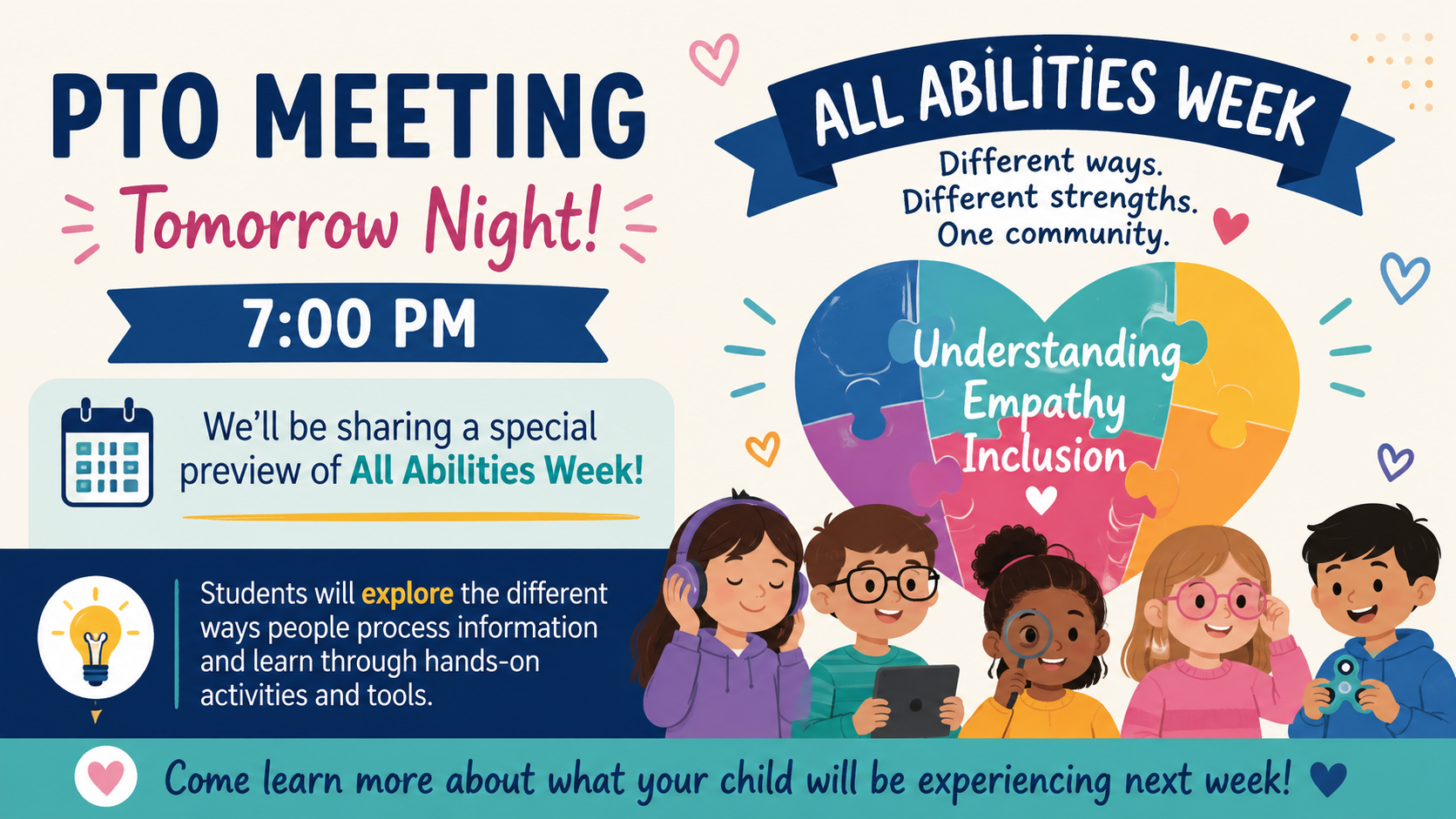 PTO Meeting Tomorrow Night – All Abilities Week Preview!