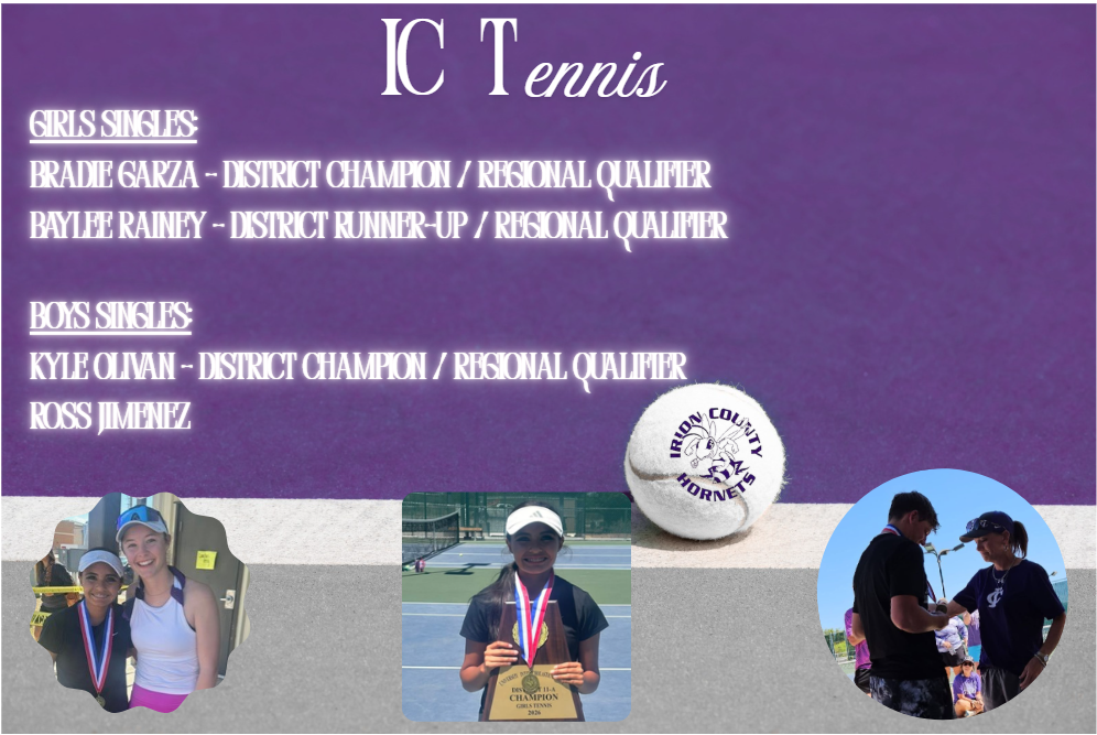IC Tennis highlights district and regional qualifiers for girls and boys singles, including Bradie Garza and Kyle Olivan as District Champions.