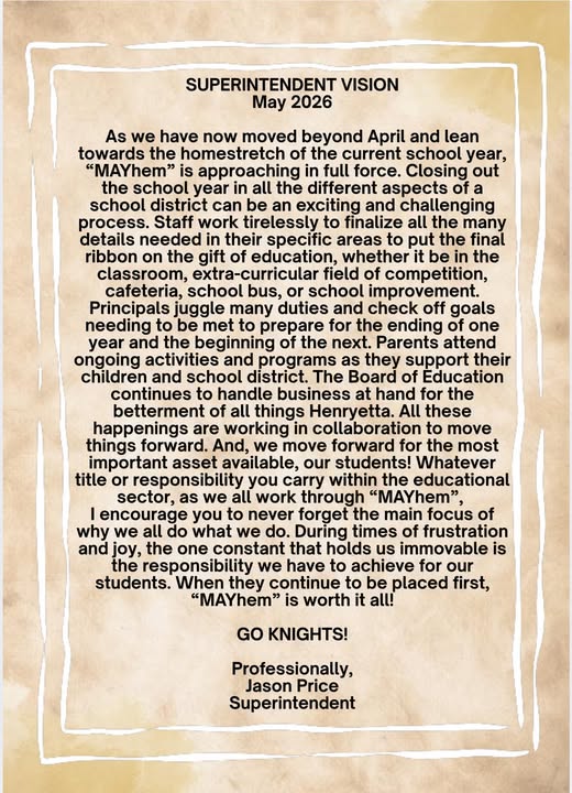May Superintendent Vision