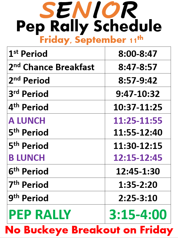 Pep Rally Reminders and Schedule - Friday, Sept 9/11