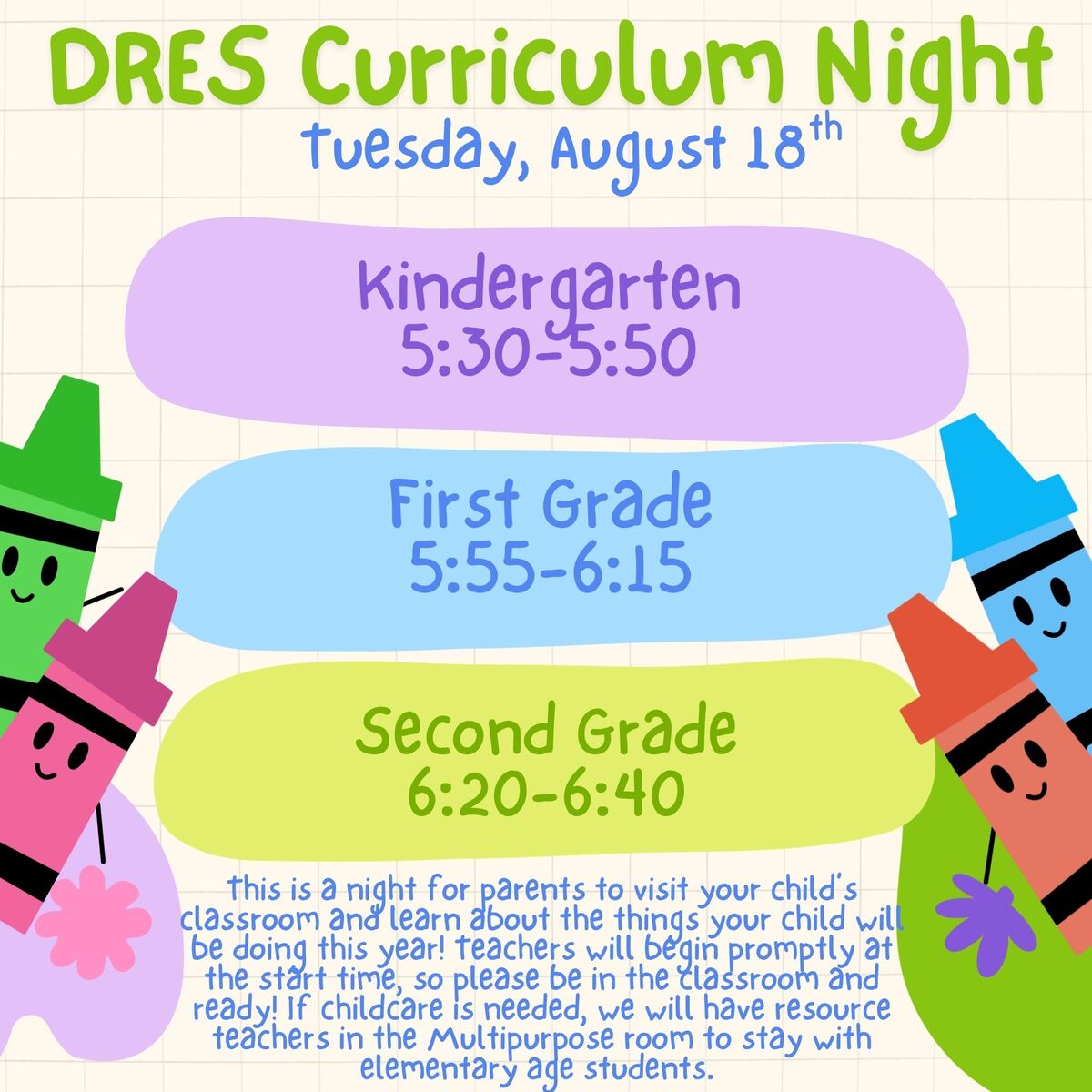 Curriculum Night Schedule for August 18th 
