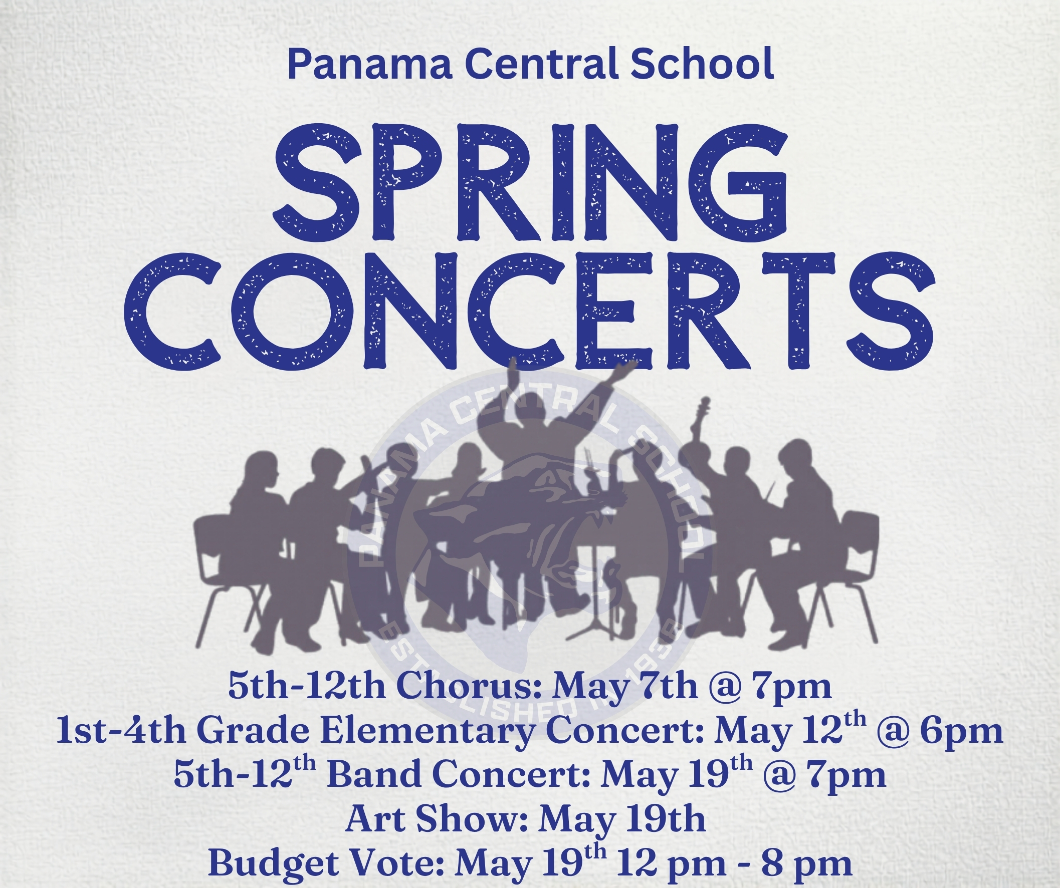 PCS Spring Concert Schedule and Art Show/Budget Vote Reminder