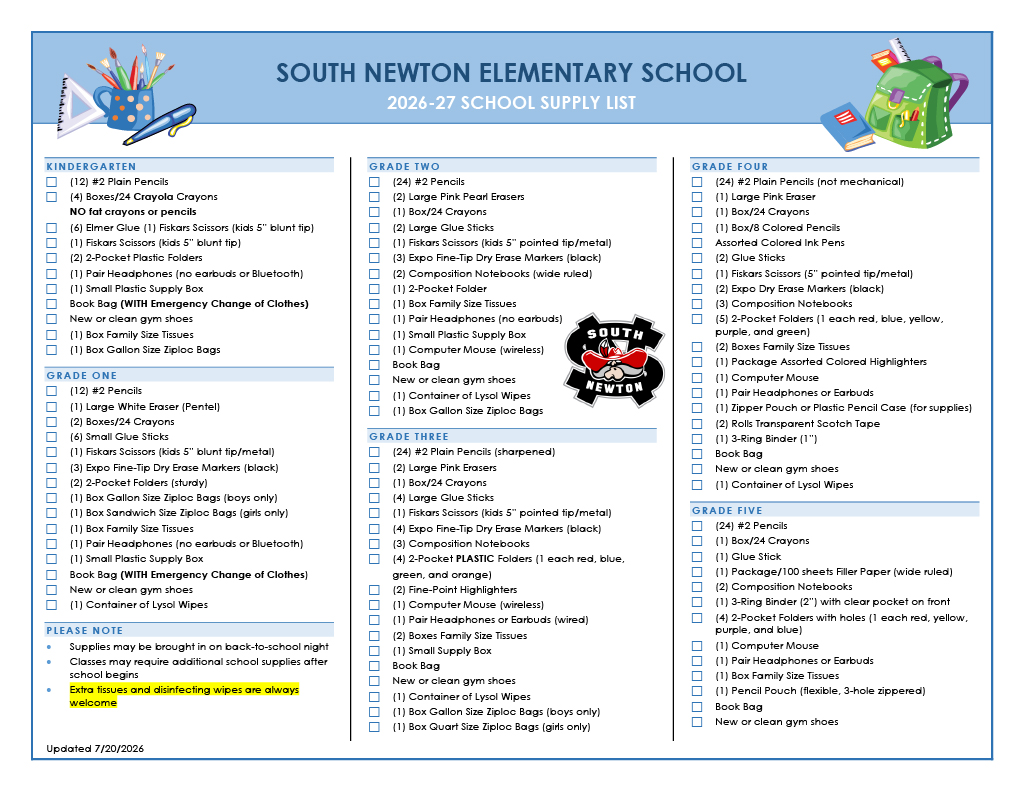 Supply Lists for the 2026-27 School Year!