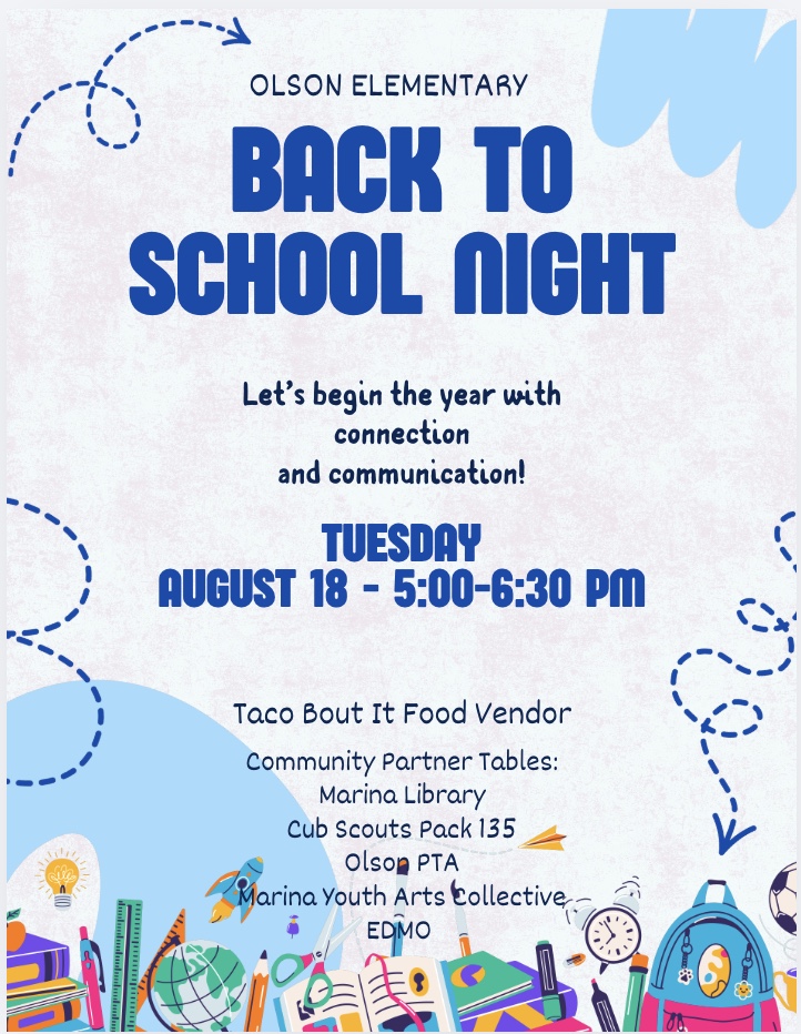 Olson Back to School Night (B2SN): Tuesday, August 18th