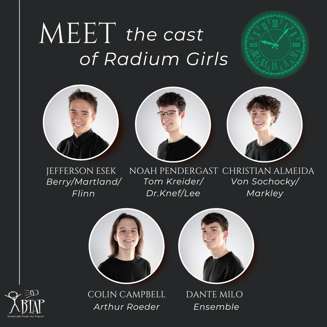 Photos of cast members with names and roles