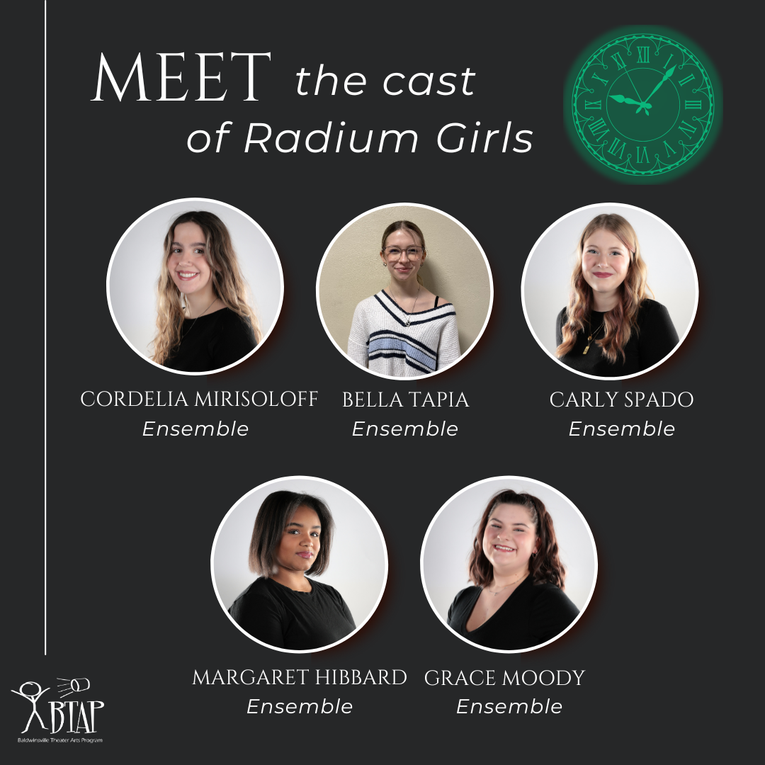 Photos of cast members with names and roles