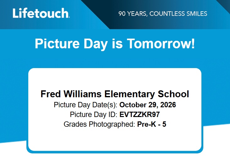 REMINDER: School Picture Day is TOMORROW - 10/29/26