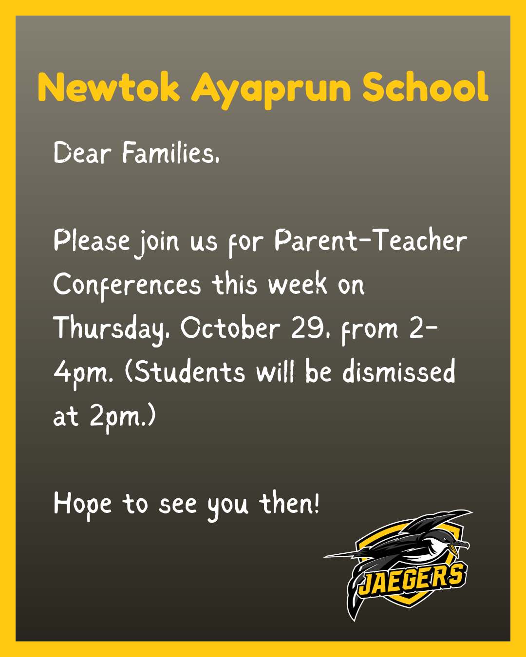 Parent-Teacher Conferences on Thursday 10/29