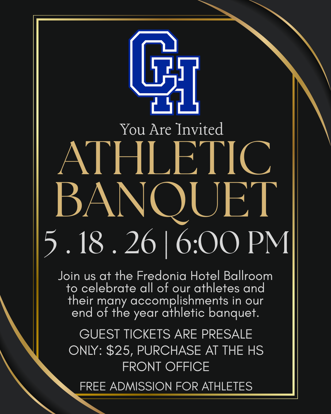 Athletic Banquet, May 18th at 6:00 PM