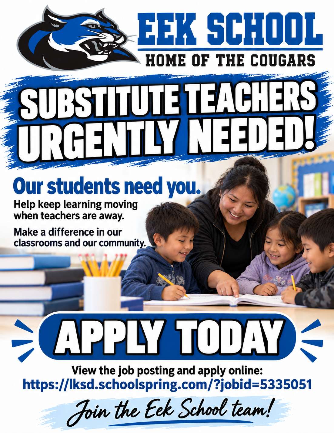 Substitutes Urgently Needed at Eek School