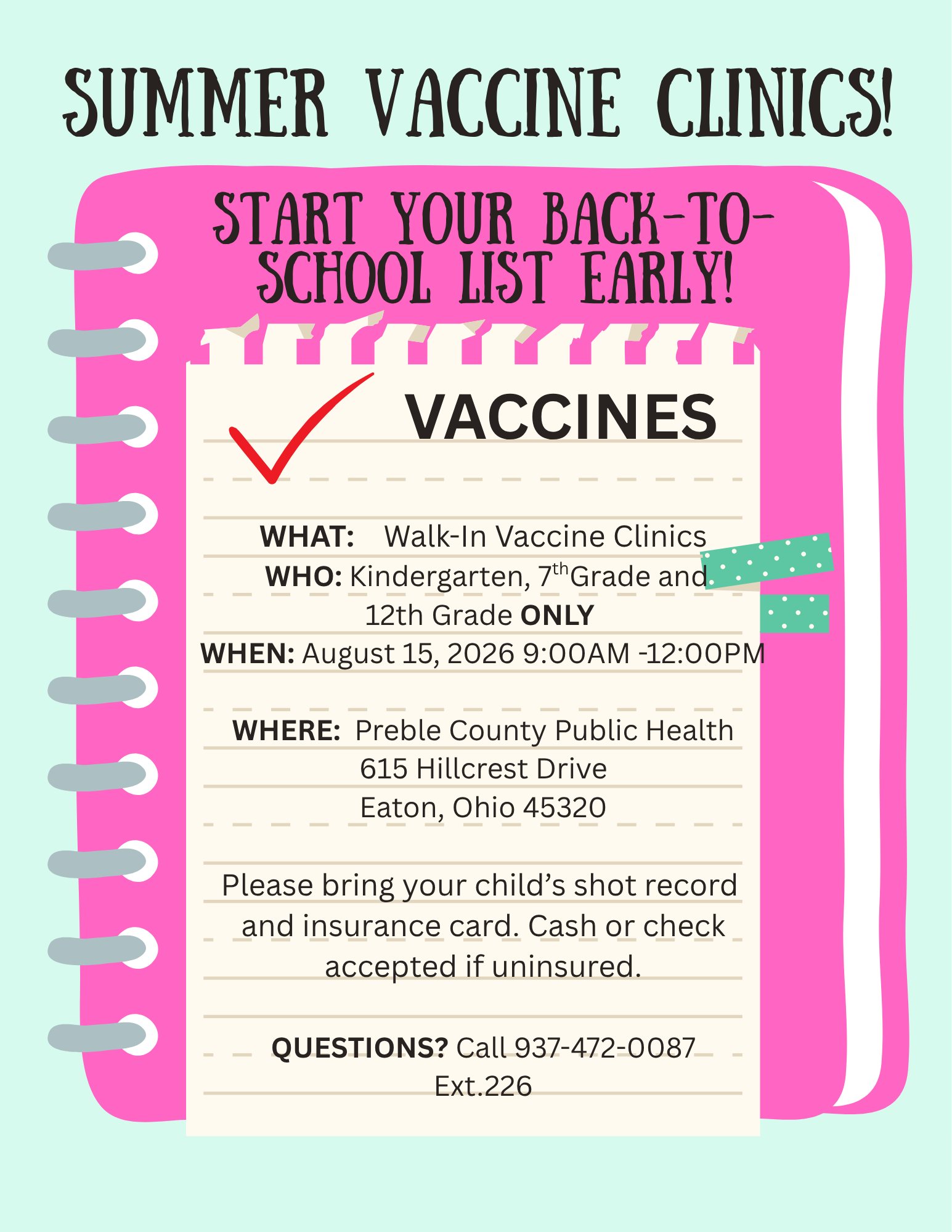 SAVE THE DATE: Summer Vaccine Clinics 