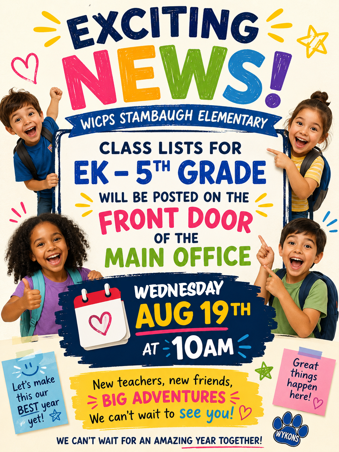 WICPS Stambaugh Elementary Class Lists Coming Soon!!