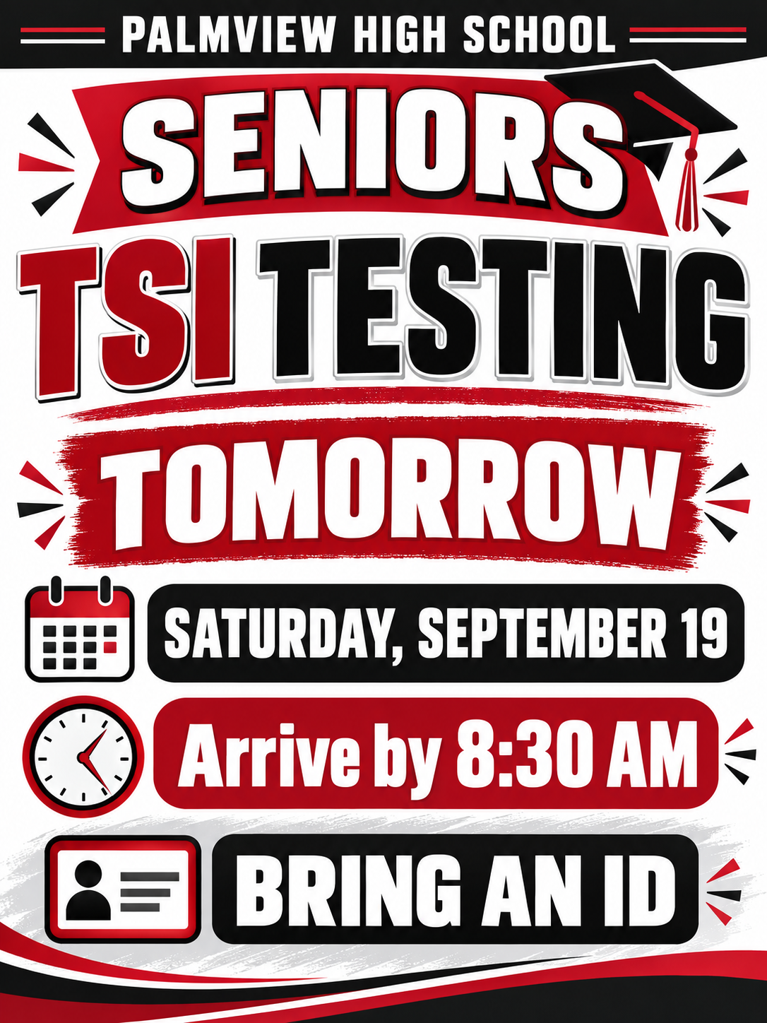 📣 Seniors: TSI Testing Tomorrow, September 19! 🎓