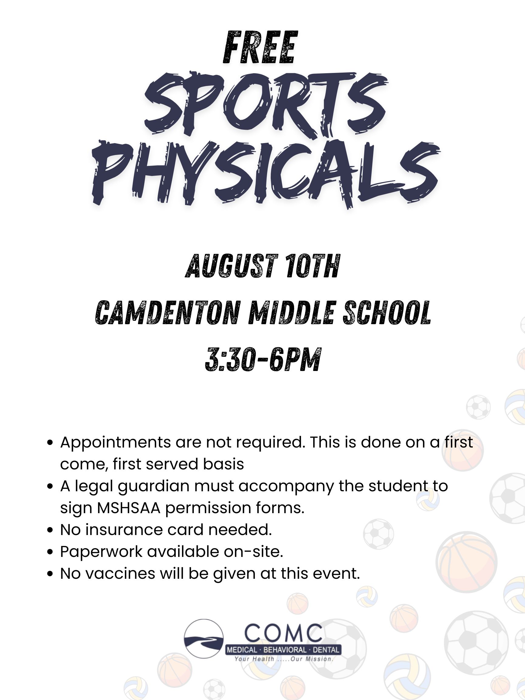 Free Sports Physicals 8/10/26
