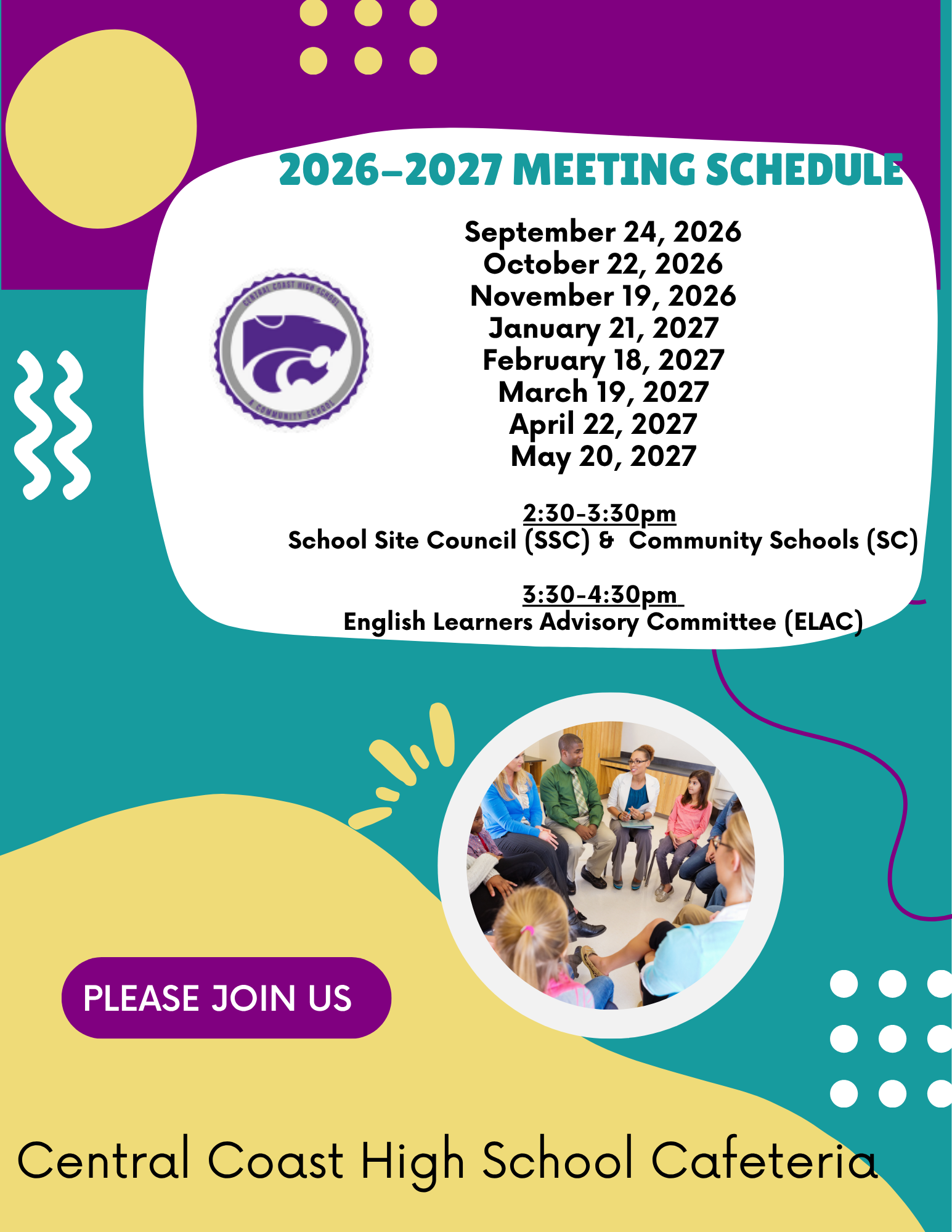 Virtual Meeting today! SSC/CSAC/ELAC October 22, 2026  