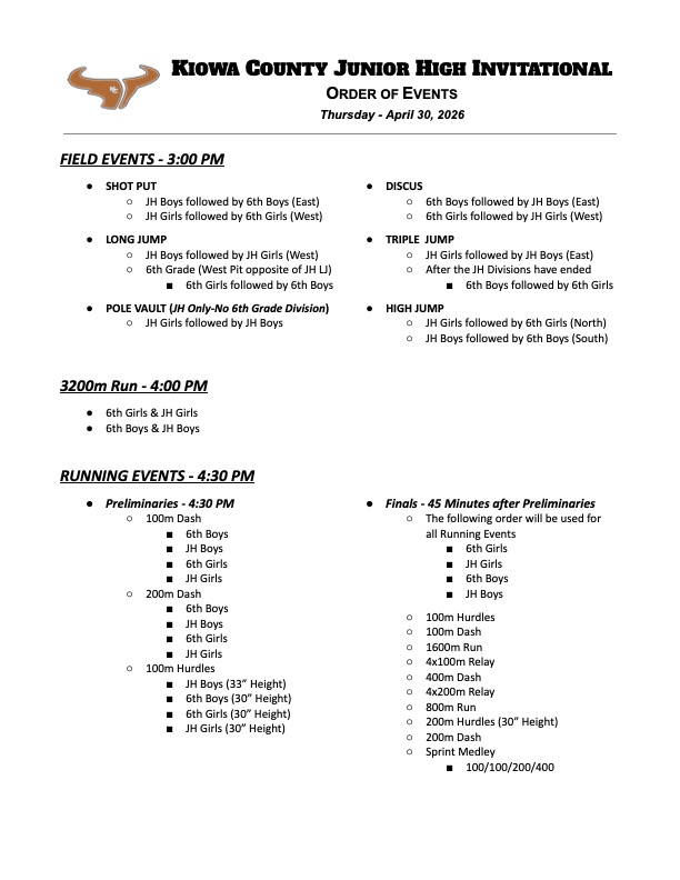 Announcements Thursday, April 30th: