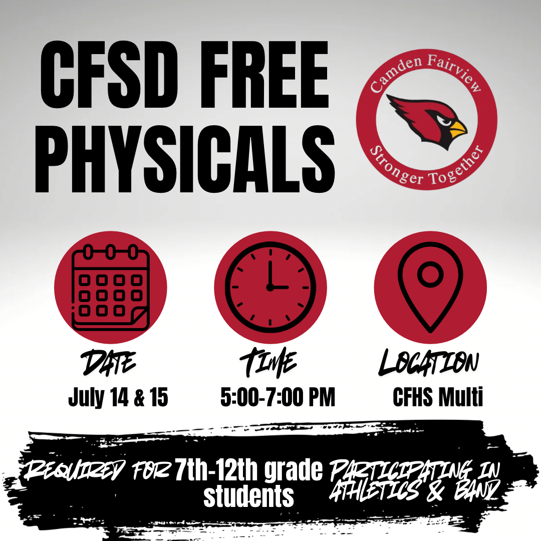 CFSD Free Physicals Set for July 14 & 15 | 5:00-7:00PM | CFHS Multi
