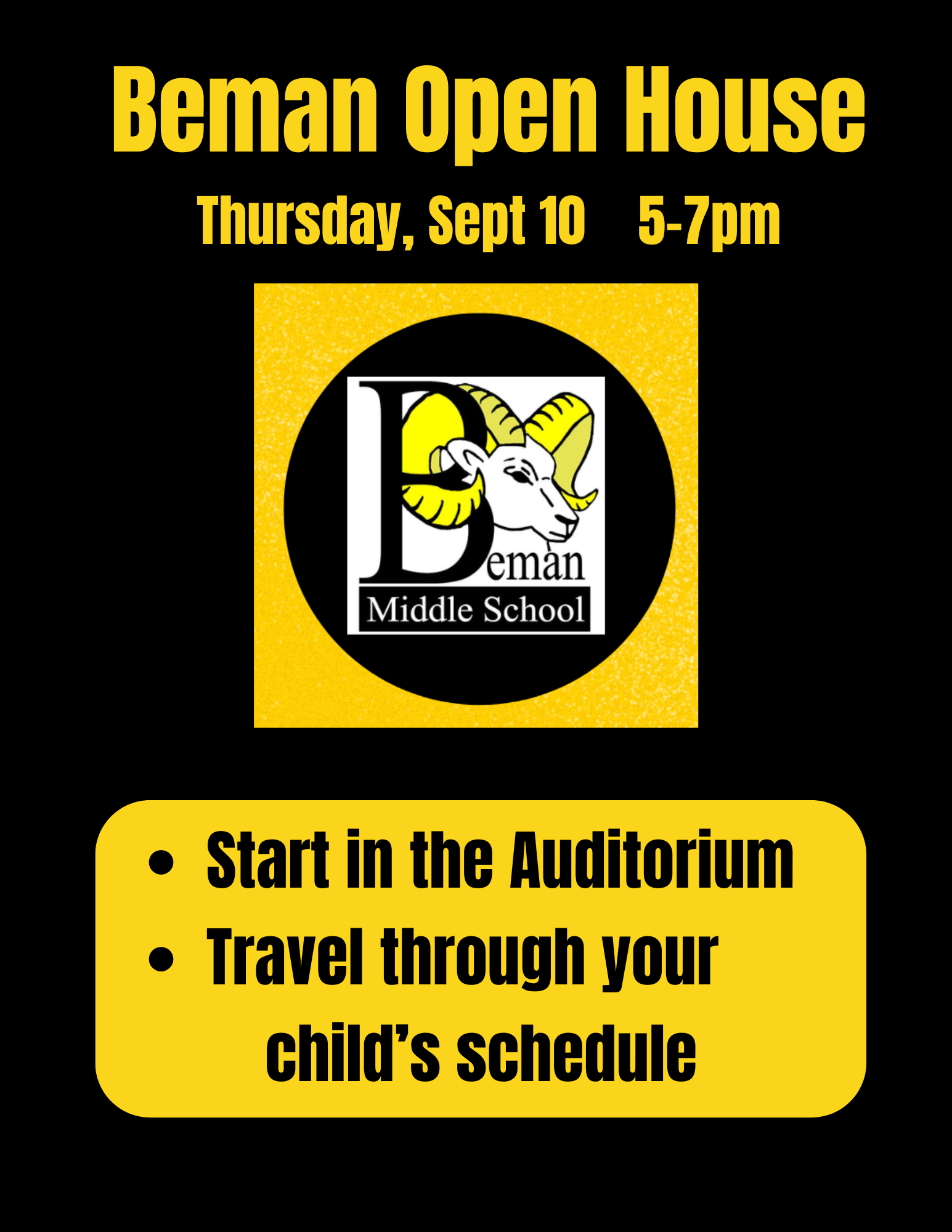 Beman Open House, Thurs, Sept 10 5-7pm