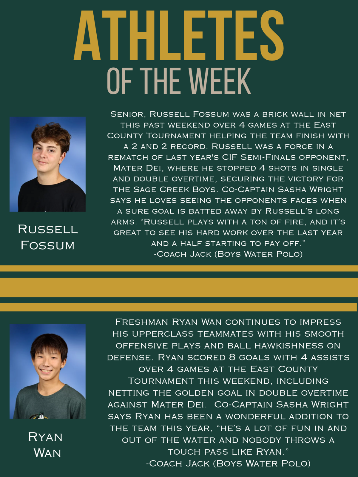 ATHLETES OF THE WEEK