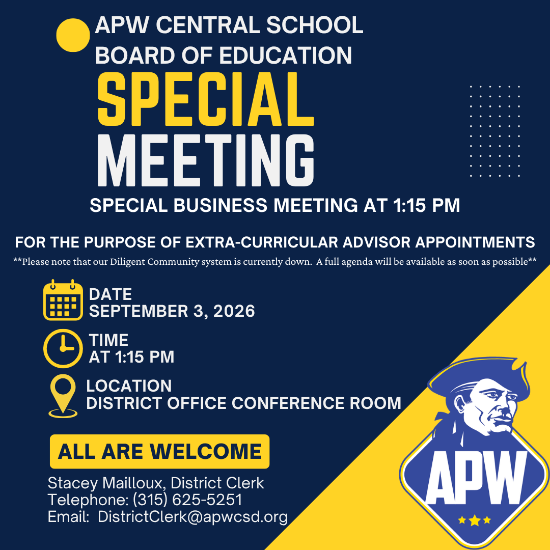 Special Board of Education Meeting Notice - 09-03-2026