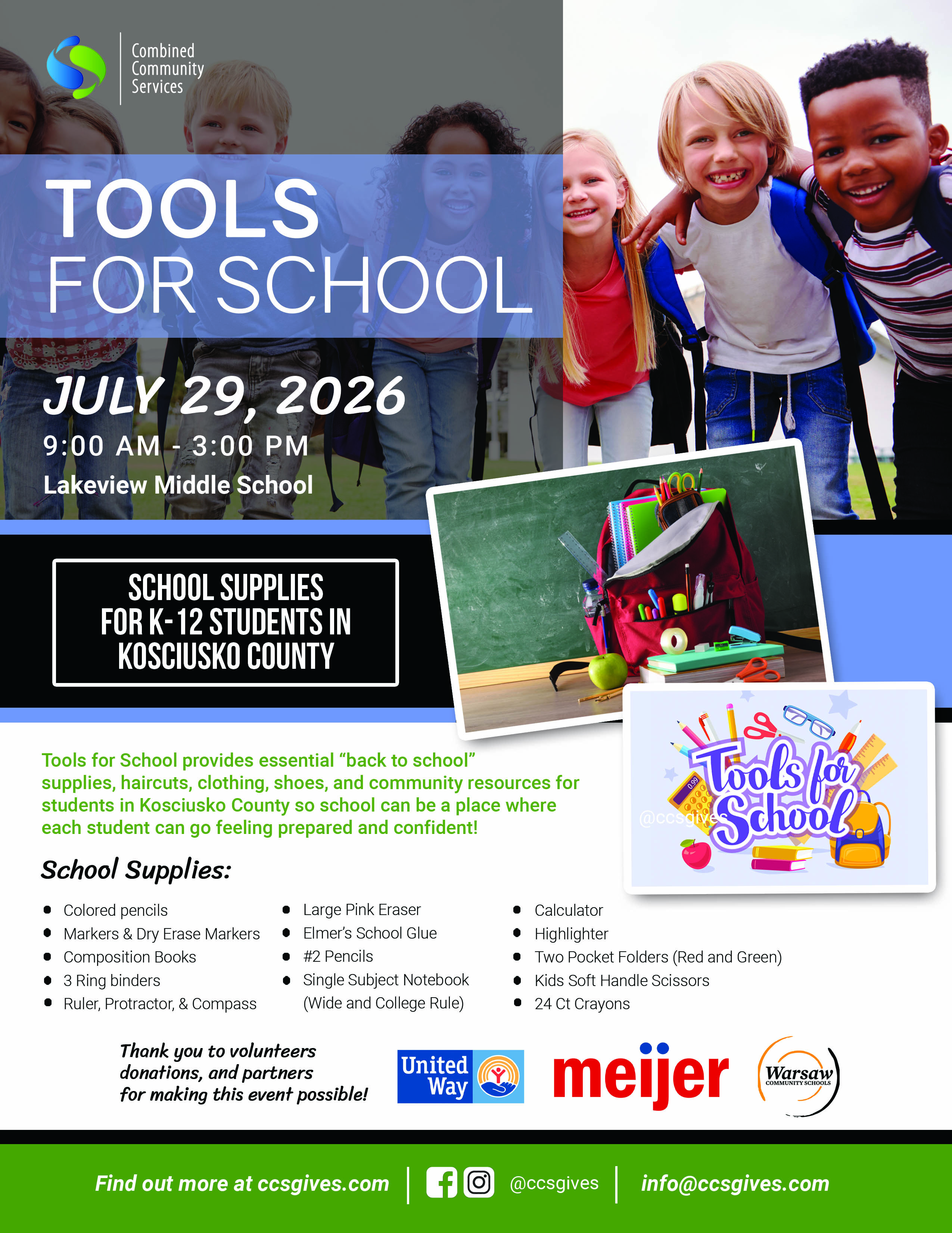 Mark your calendars for Tools for School at Lakeview Middle School!