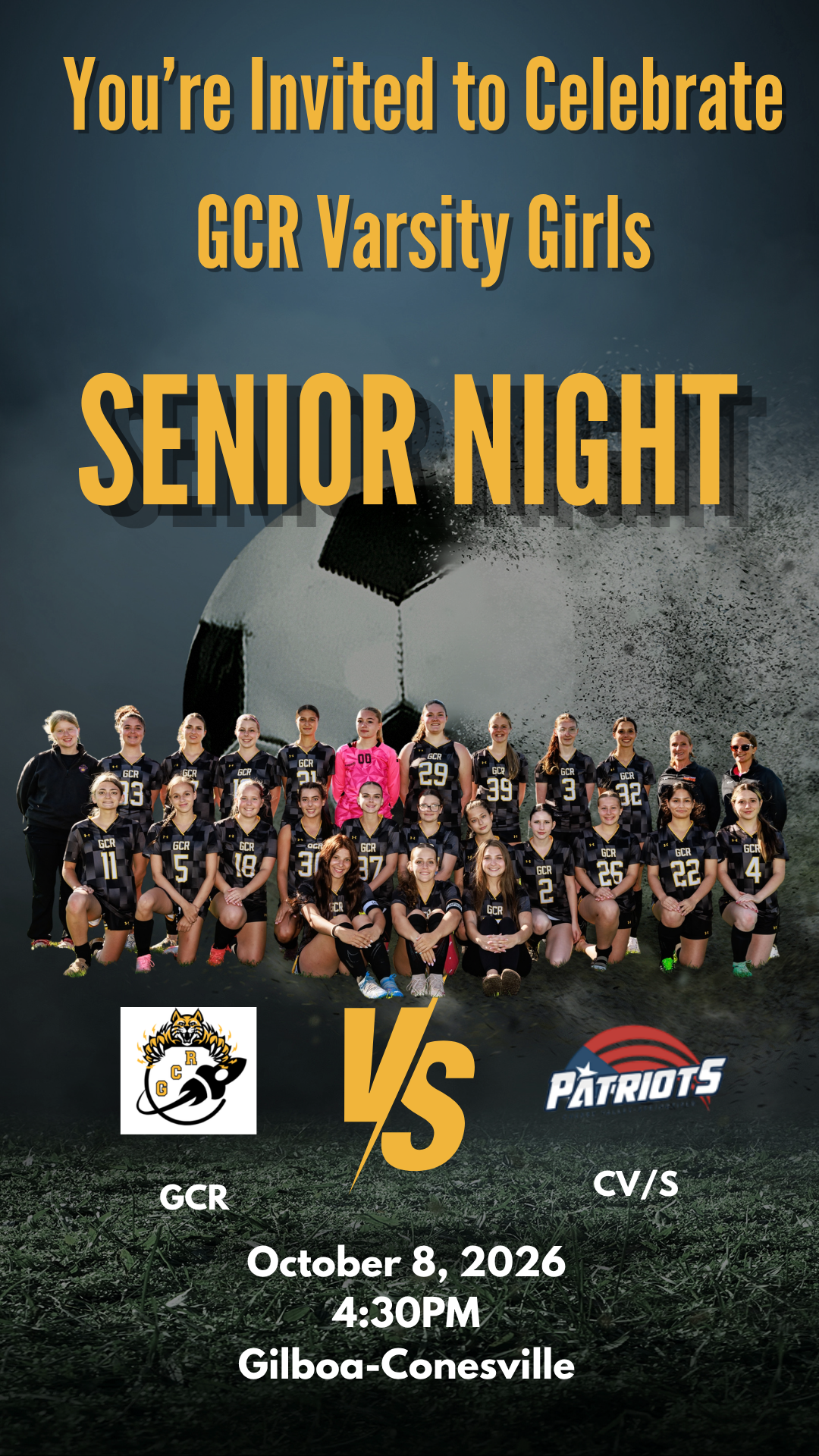 GCR Fall Sports: Varsity Girls Soccer Senior Night 10/8/26