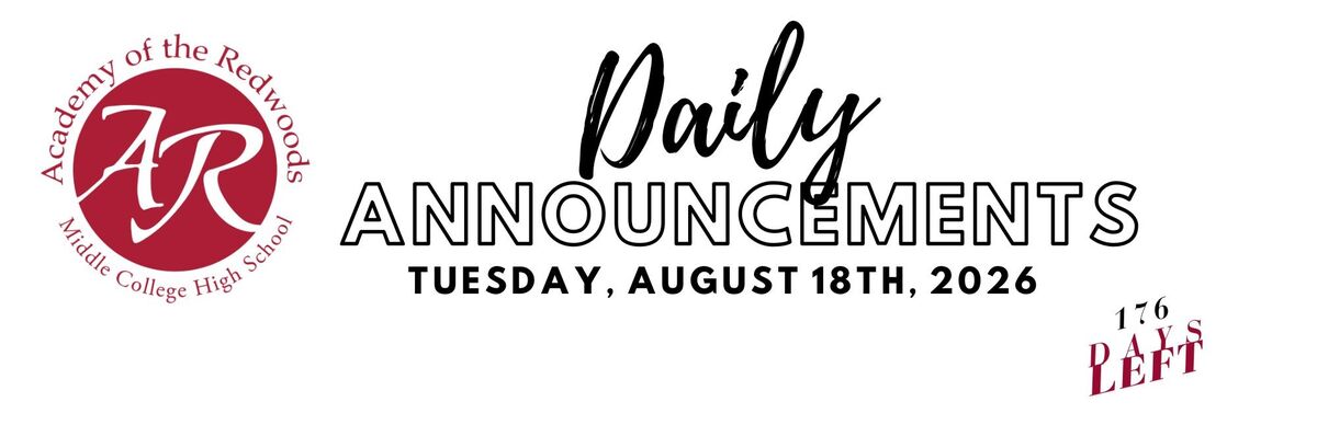 Daily Announcements - Tuesday, August 18, 2026
