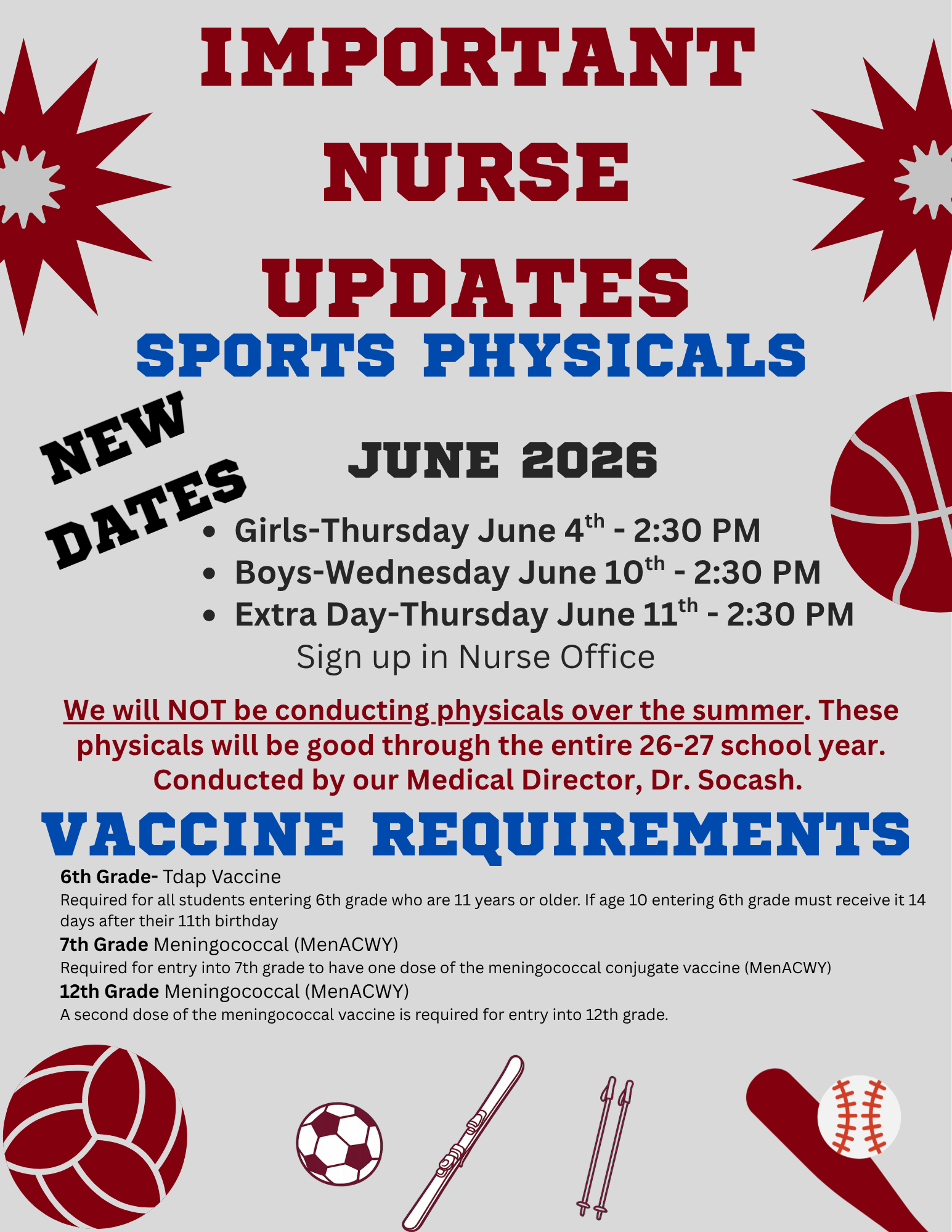 Sports Physical * New Dates *