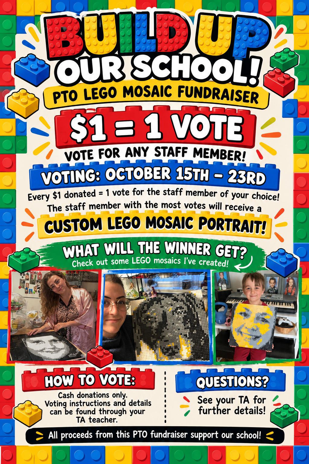 LEGO Mosaic Art Portrait - PTO Fundraiser - $1 per Vote!