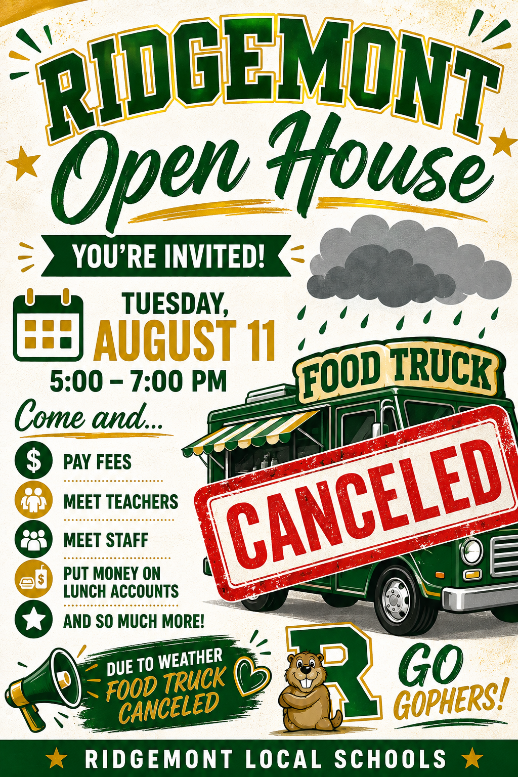 Open House update! OPEN IS ON!!!  Only food trucks are canceled 