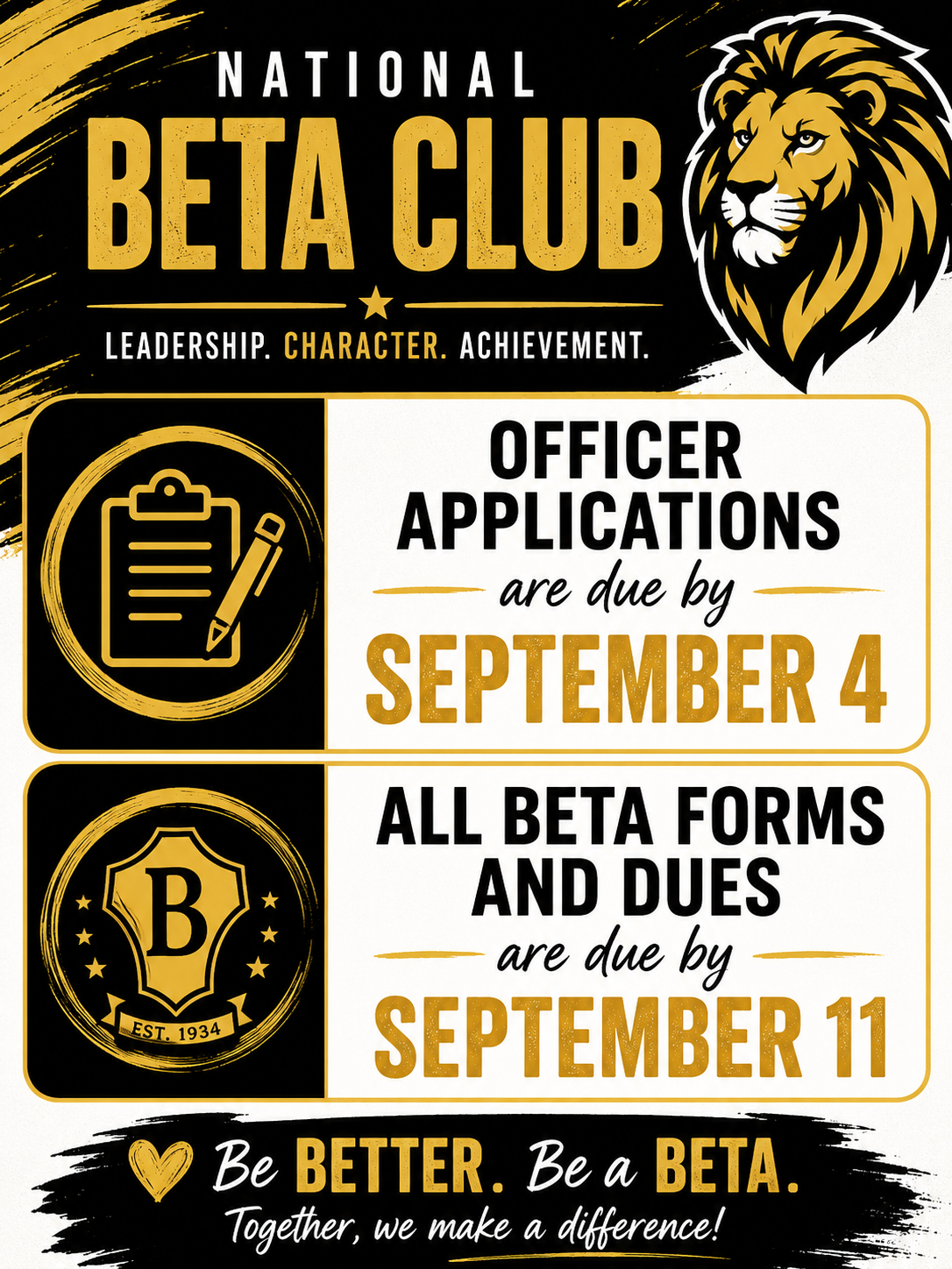 BETA Club Due Dates