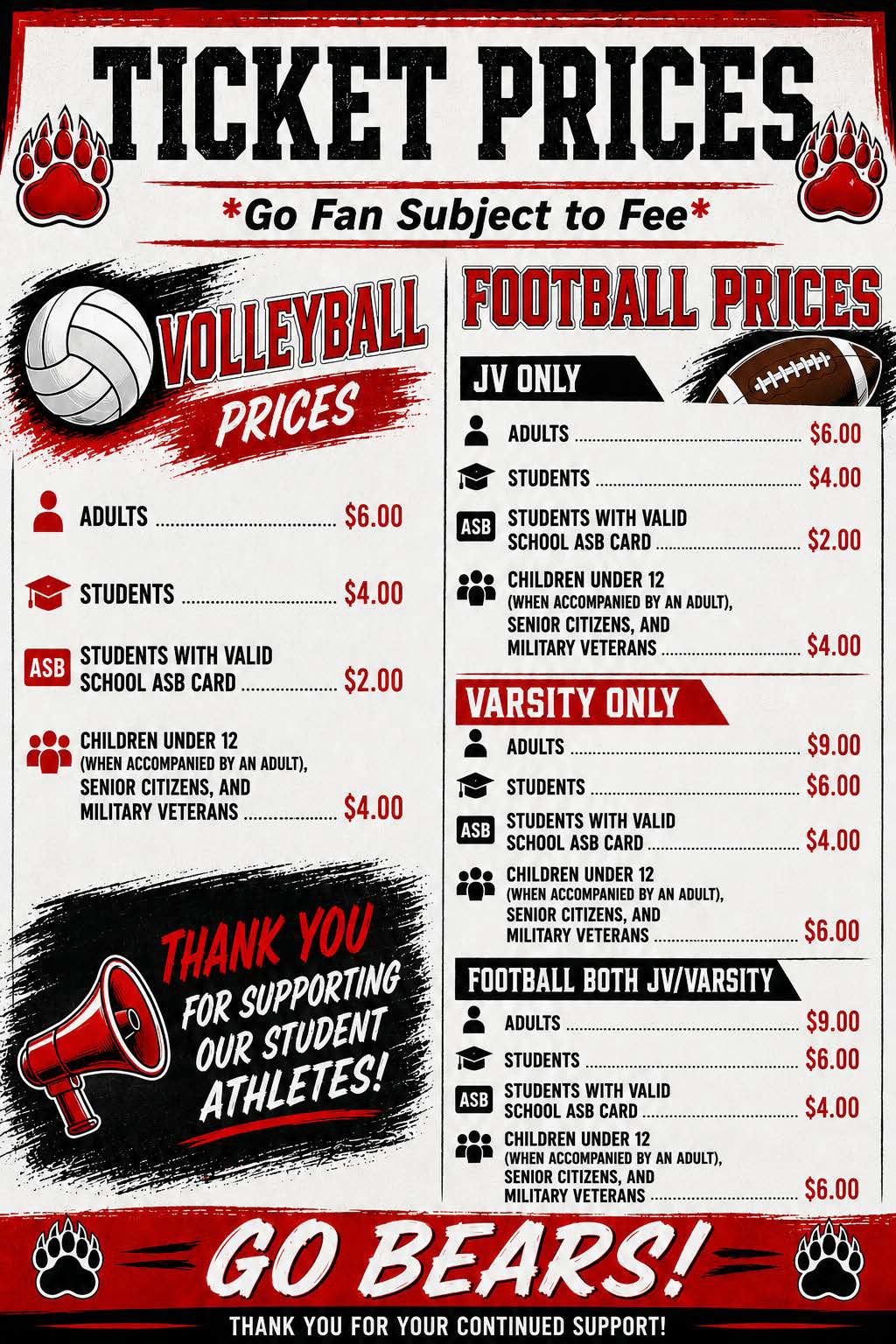 Big Bear High School Ticket Prices (2026/2027)