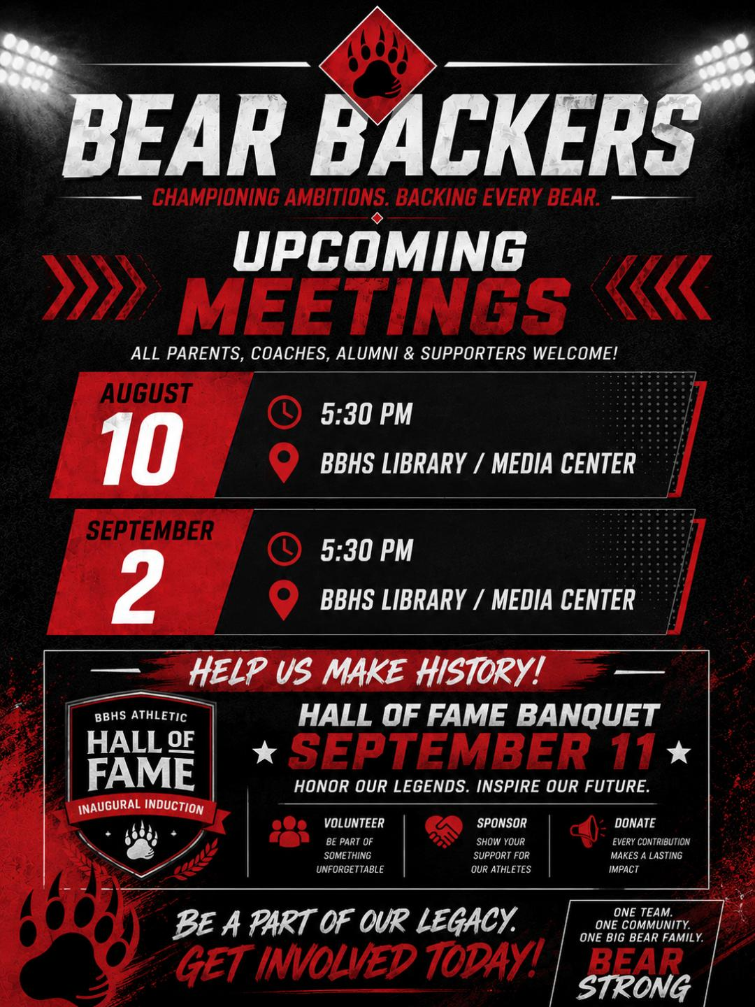 Bear Backers Upcoming Meetings