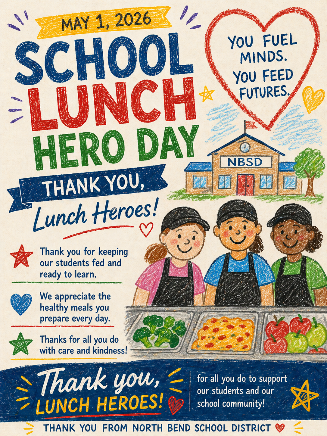 School Lunch Hero Day! Thank you to our amazing NBSD nutrition staff! 🍎