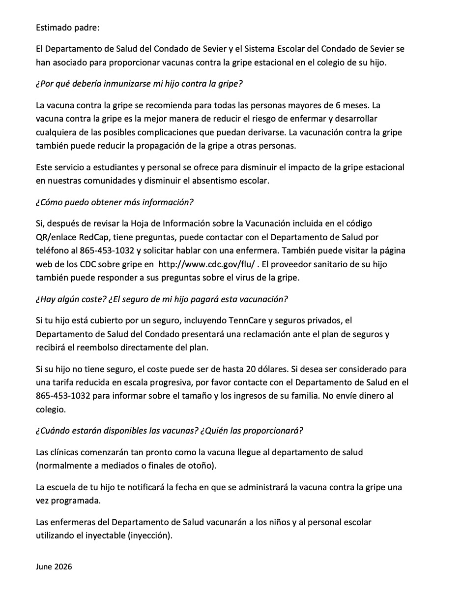 Flu Shot Information/Spanish