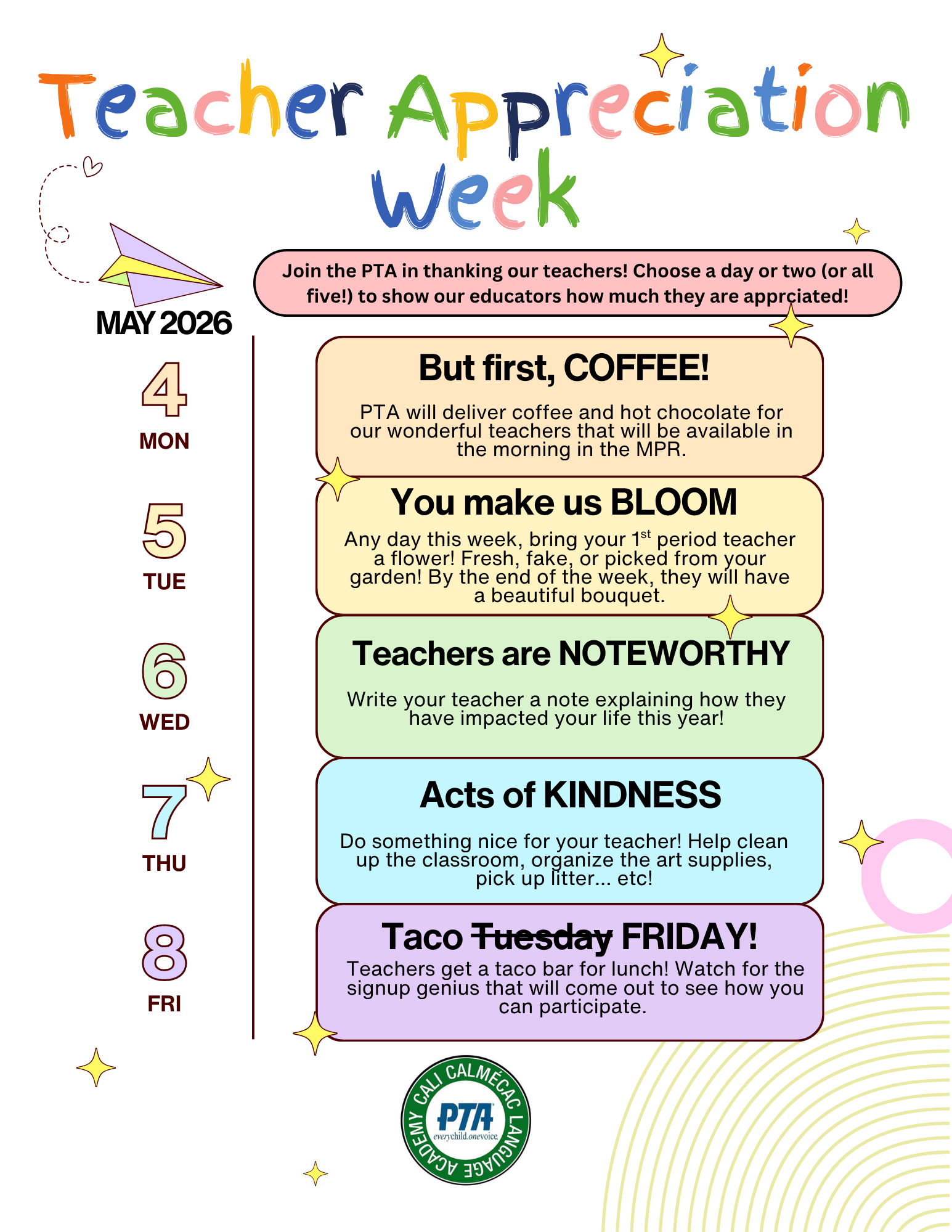 Join Us in Celebrating Teacher Appreciation Week 5/4-5/8🍎