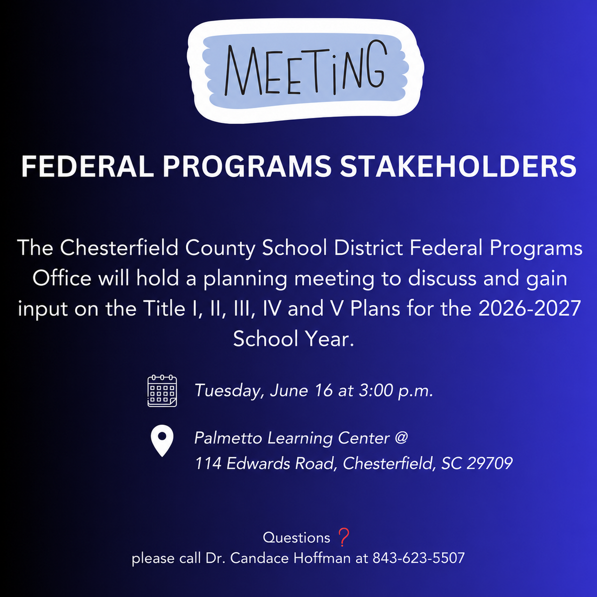 Federal Programs Stakeholder Meeting