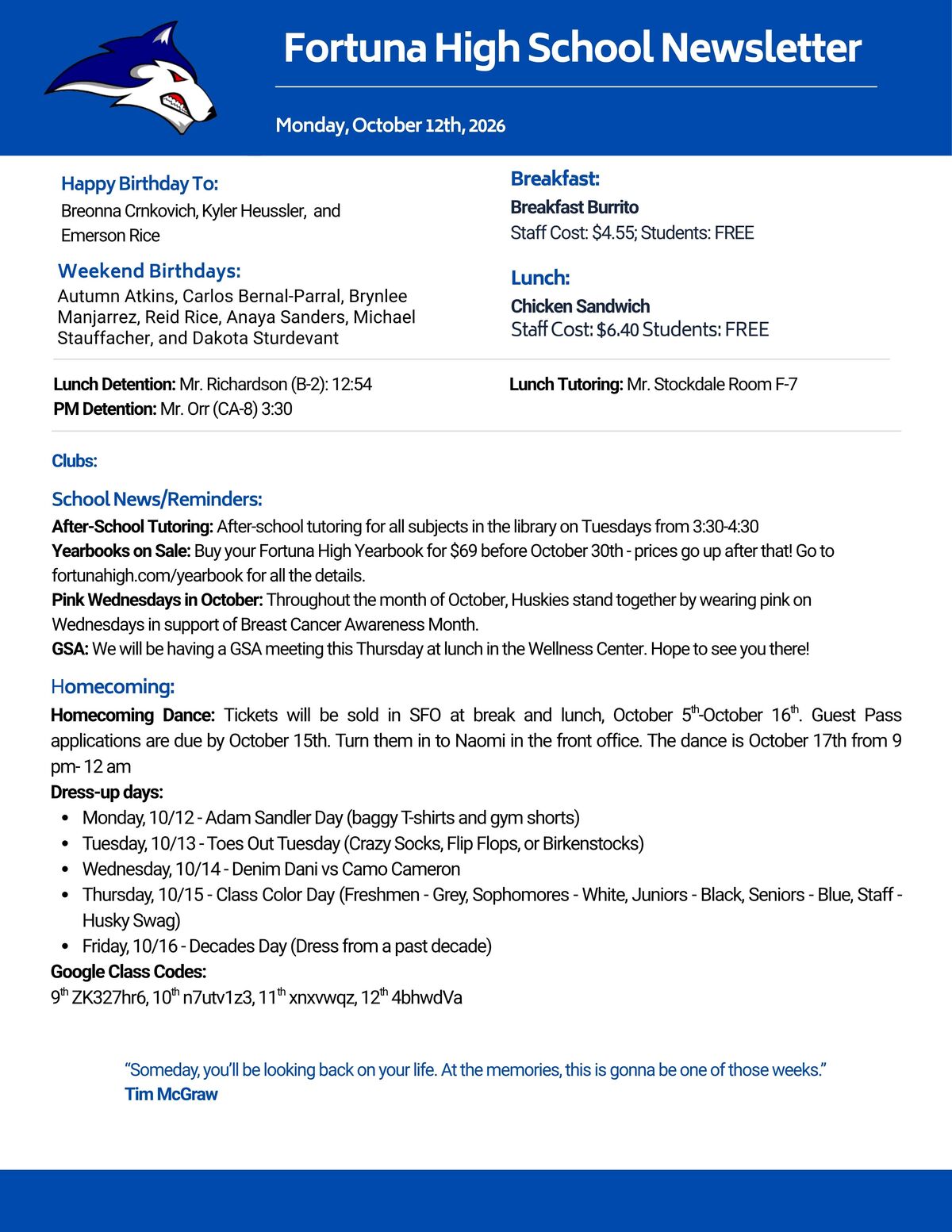 Bulletin 10/12/2026