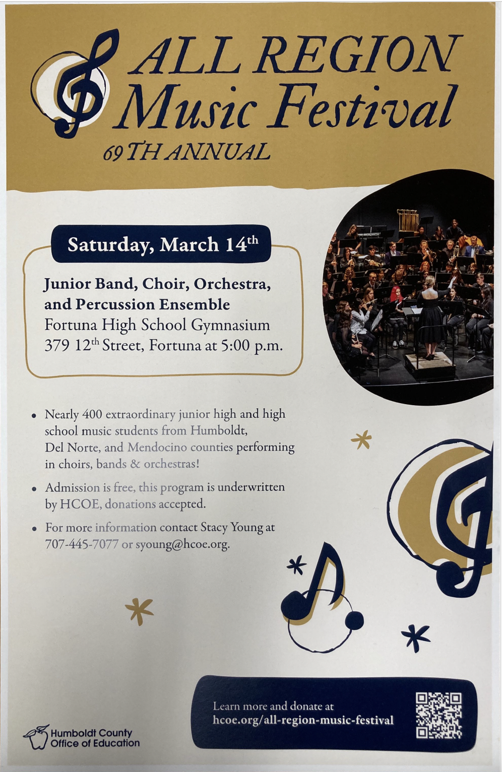 Poster for the 69th Annual All Region Music Festival on Saturday, March 14th, featuring a performance by junior high and high school students.