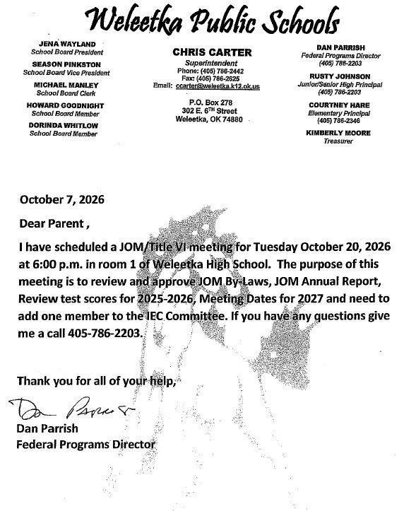JOM Meeting - October 20, 2026