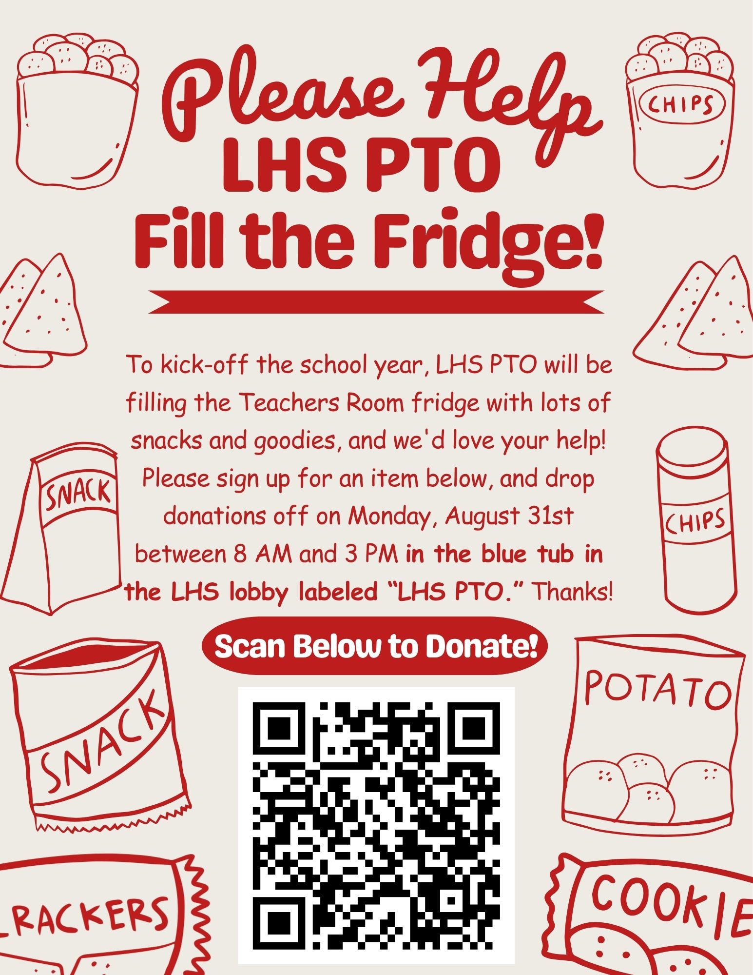 Please help LHS PTO "Fill the Fridge" for LHS Staff THIS Monday!
