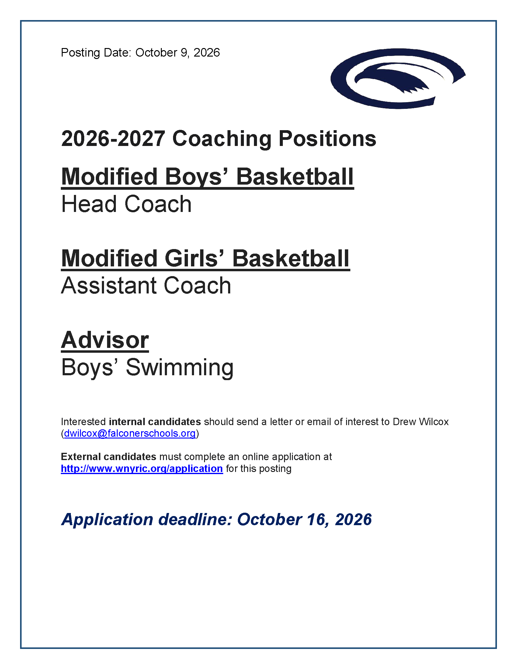 2026-2027 Coaching Positions
