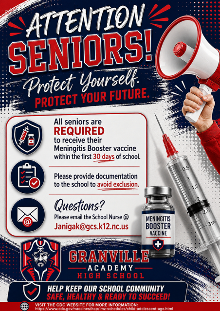 💉 Senior Families: Meningitis Booster Required for the 2026–2027 School Year