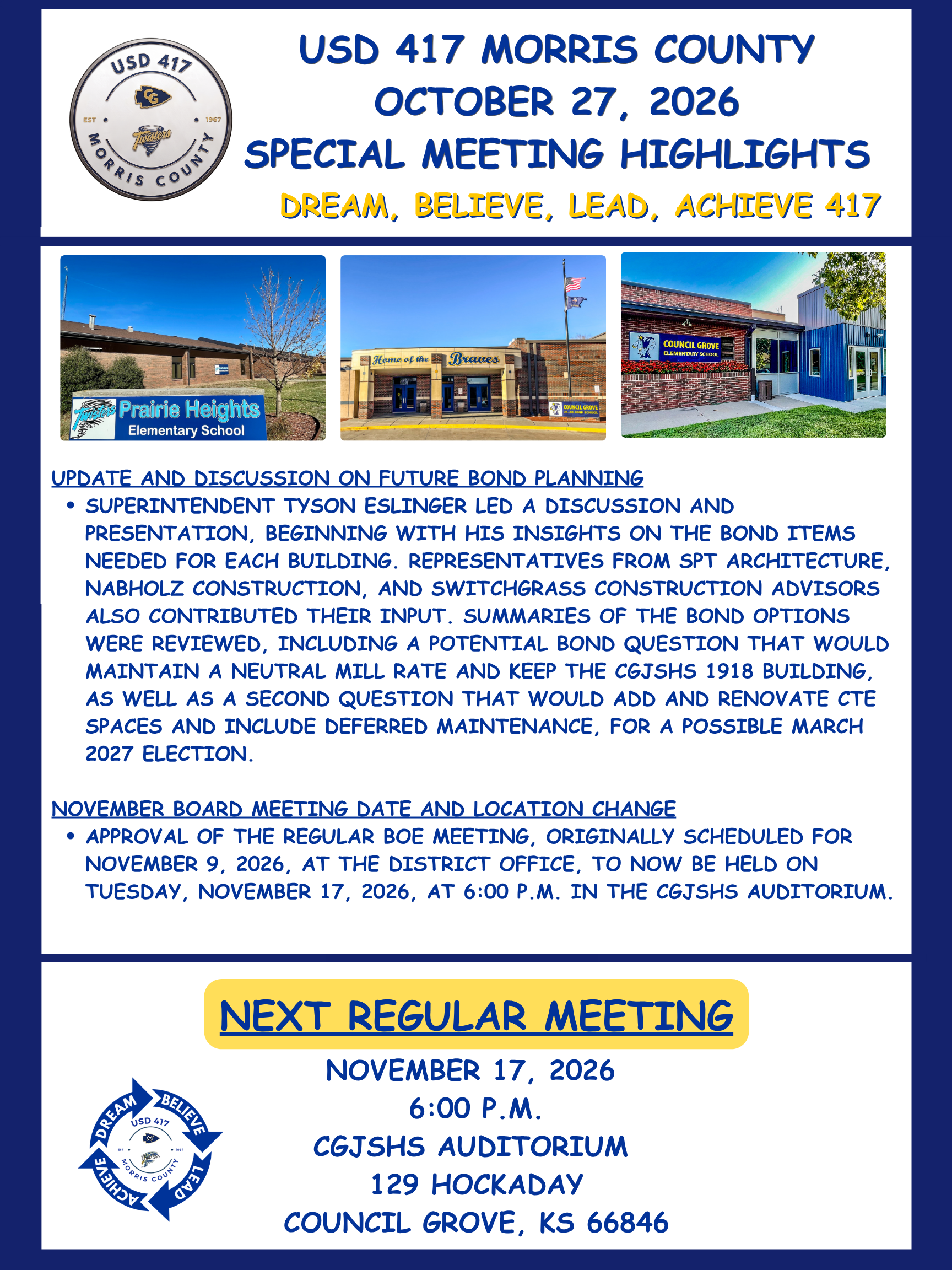 October 27 Special BOE Meeting Highlights