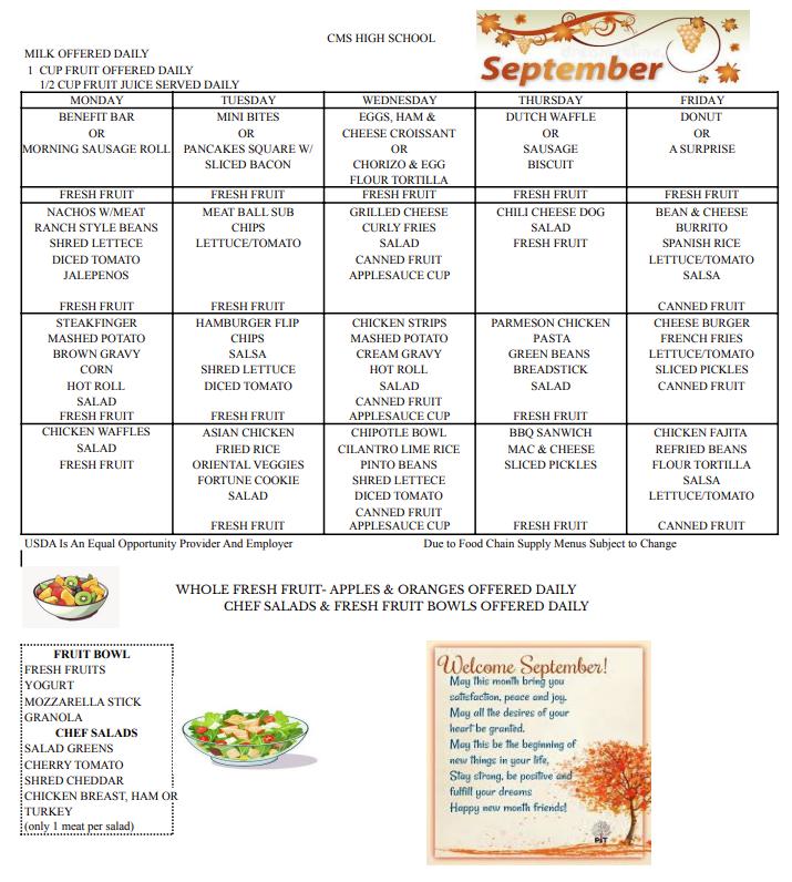 September Lunch Menu