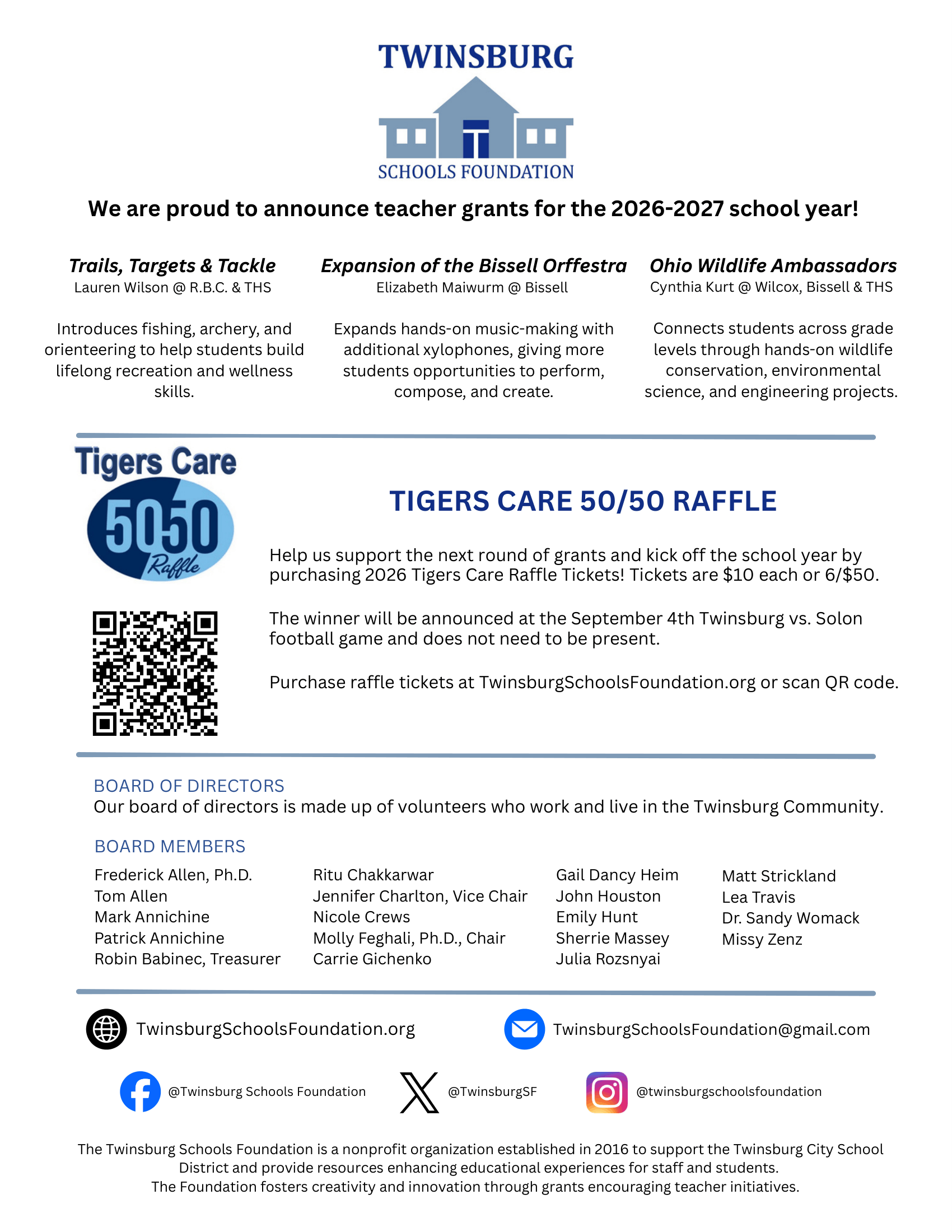 Support the Twinsburg Schools Foundation - 50/50 Raffle!