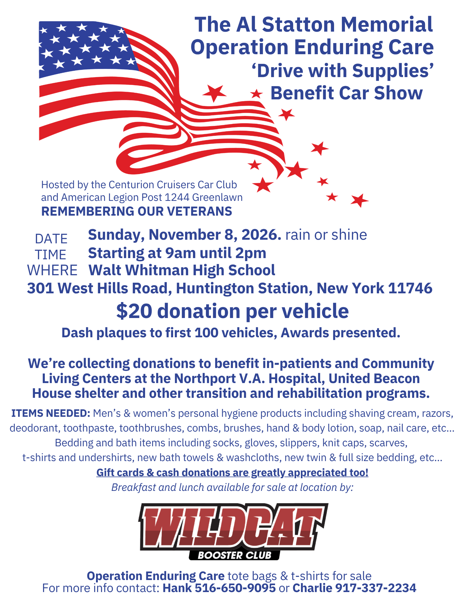 Operation Enduring Care Benefit Car Show at Walt Whitman High School - Sunday, November 8, 2026