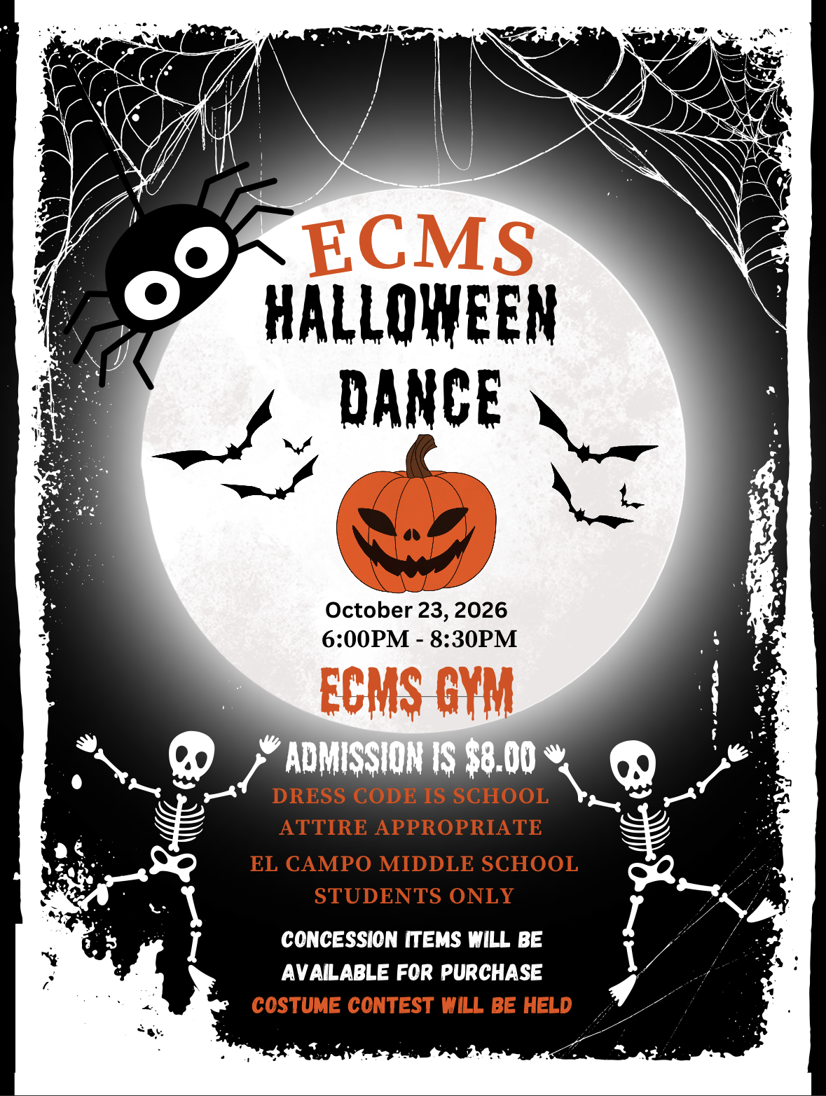 ECMS Halloween Dance today 6:00pm - 8:30pm