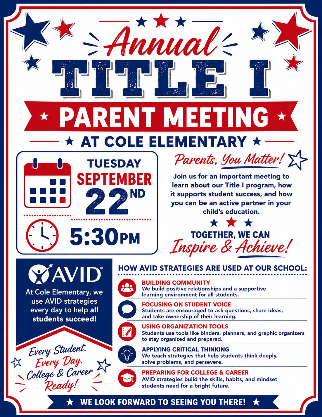 Title I/ AVID Parent Night- September 22nd 2026
