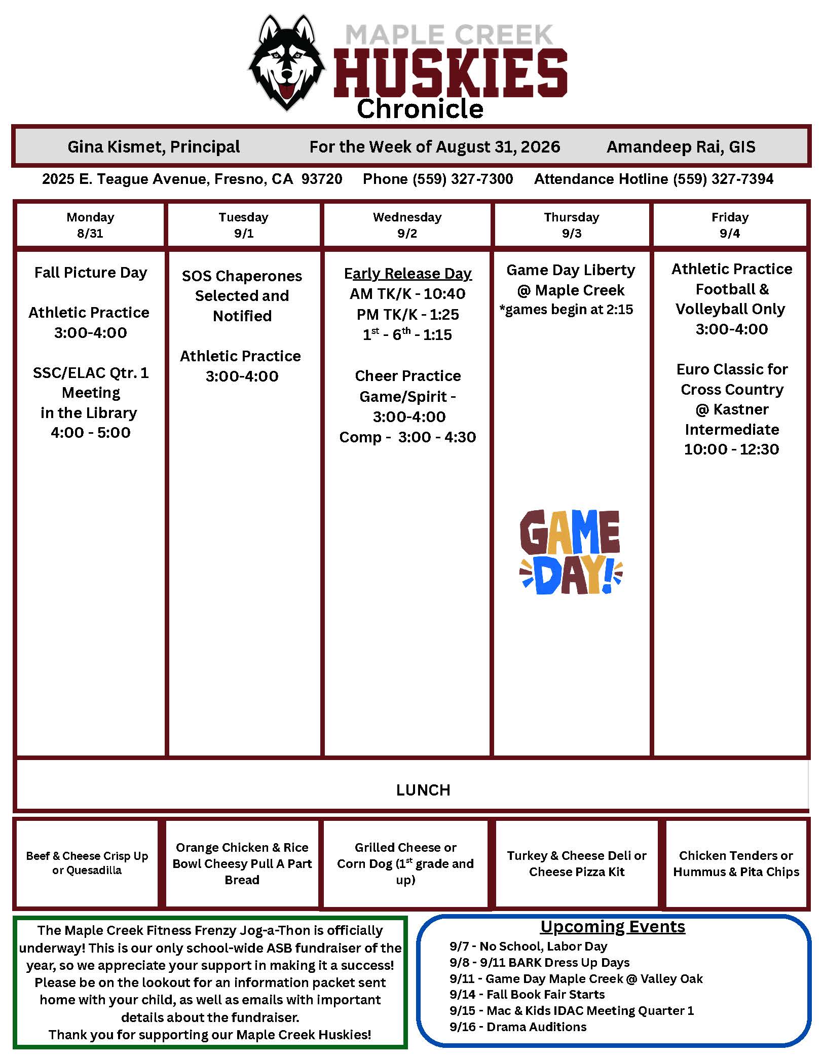 Chronicle for the week of August 31, 2026